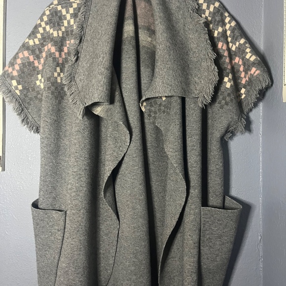 THML Fringe Trim Open Cardigan Sweater Women’s Large Oversized Cozy Slouchy - Picture 3 of 10